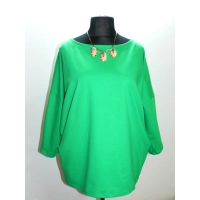 Bawełniana GRUBA BLUZA z haftem na dekolcie - zielona